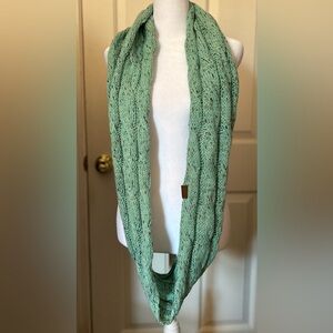 C.C Solid Cable Knit Infinity Scarf in Sage Green